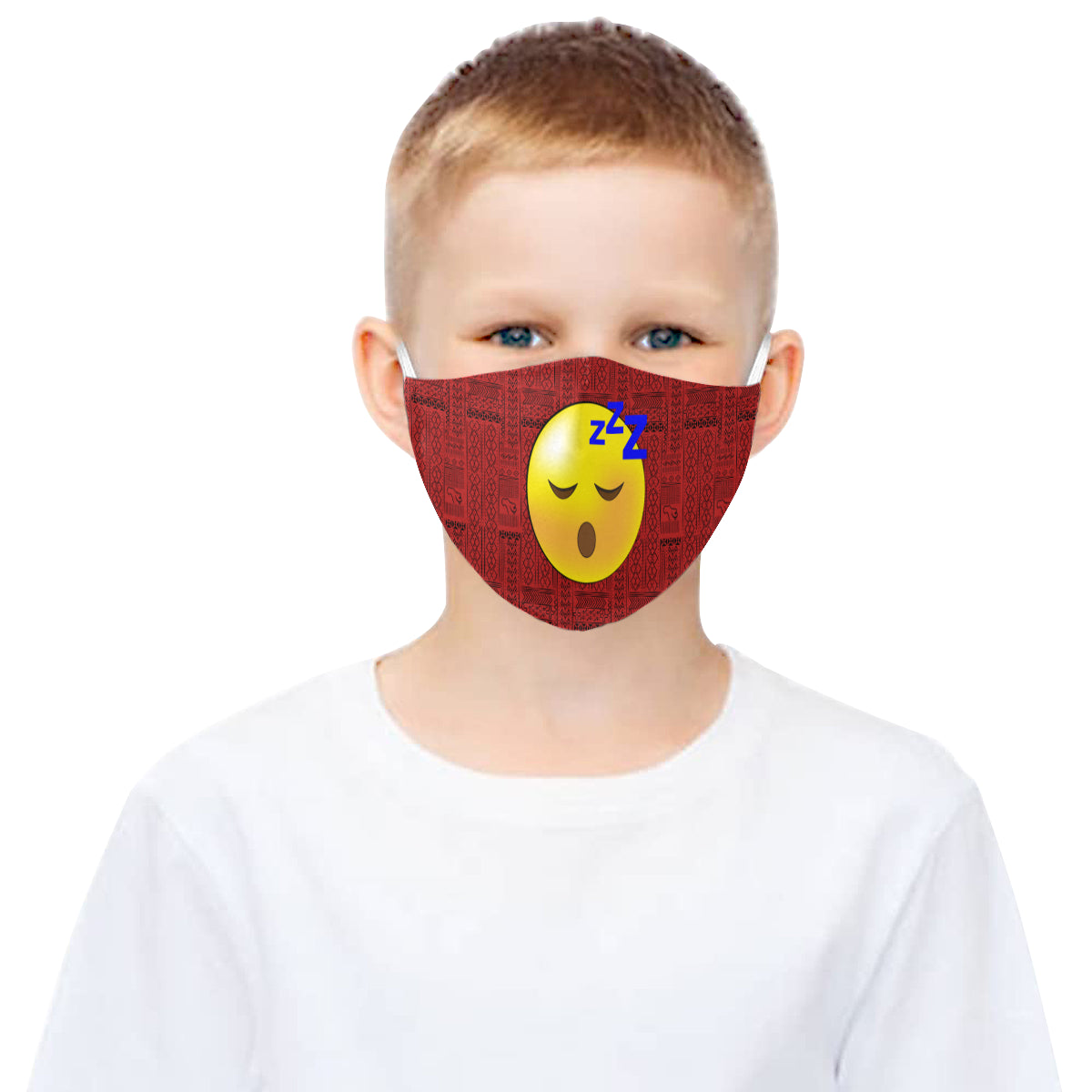 I'm Tired! Tribal Print Emoji Cotton Fabric Face Mask with Filter Slot and Adjustable Strap - Non-medical use (2 Filters Included)