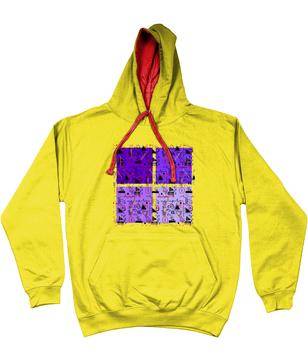 Linear Print Graphic Unisex Hoodie with a contrast hood and string