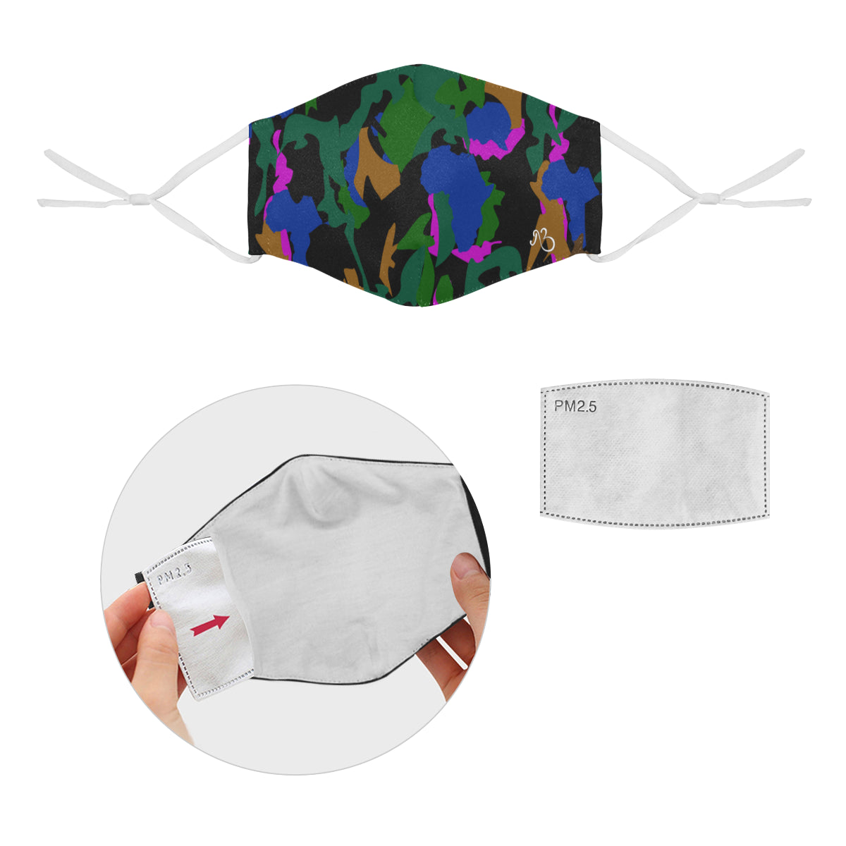 flyersetcinc Camo Print Cotton Fabric Face Mask with Filter Slot & Adjustable Strap - Non-medical use (2 Filters Included)