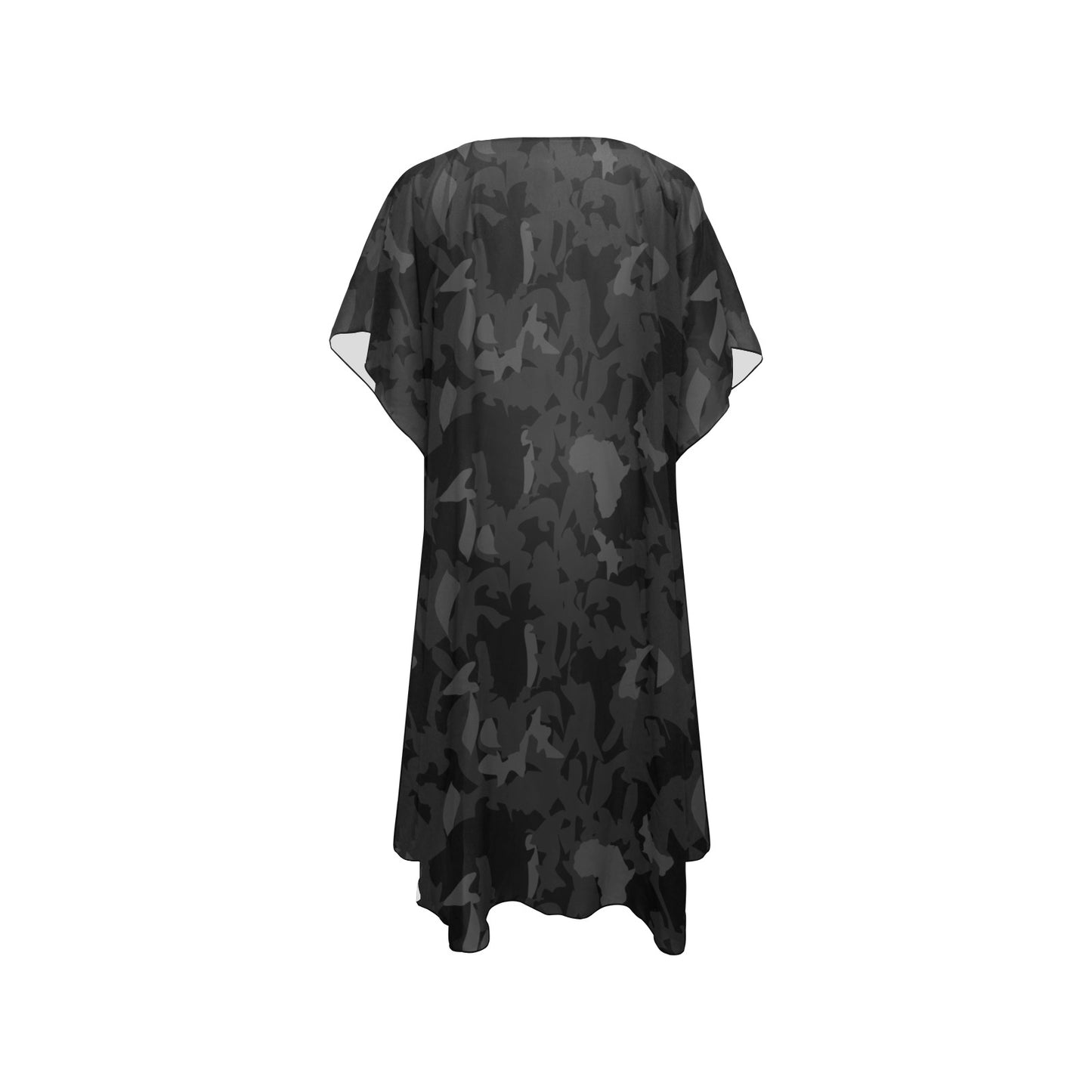flyersetcinc Camo Noir Beach Kimono with Mid-Length Side Slits Chiffon Cover Up