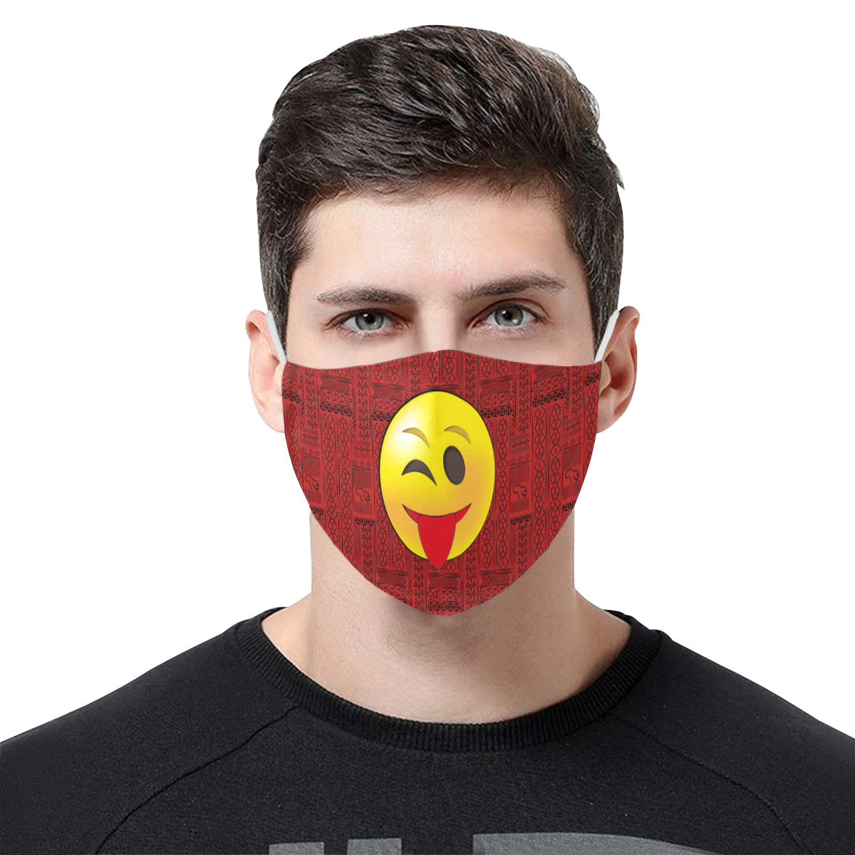 Cheeky Wink Tribal Print Emoji Cotton Fabric Face Mask with Filter Slot and Adjustable Strap - Non-medical use (2 Filters Included)