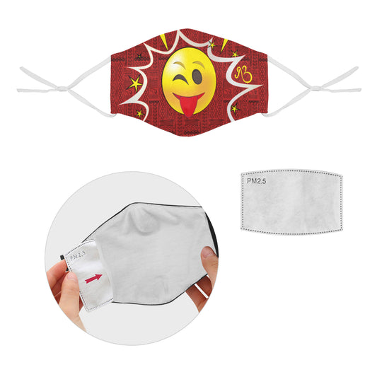 Cheeky Wink Tribal Print Comic Emoji Cotton Fabric Face Mask with Filter Slot and Adjustable Strap - Non-medical use (2 Filters Included)