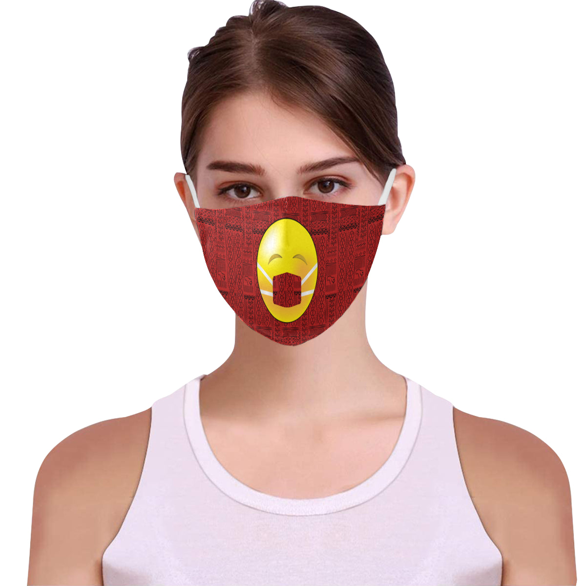 Mask on Tribal Print Emoji Cotton Fabric Face Mask with Filter Slot & Adjustable Strap - Non-medical use (2 Filters Included)