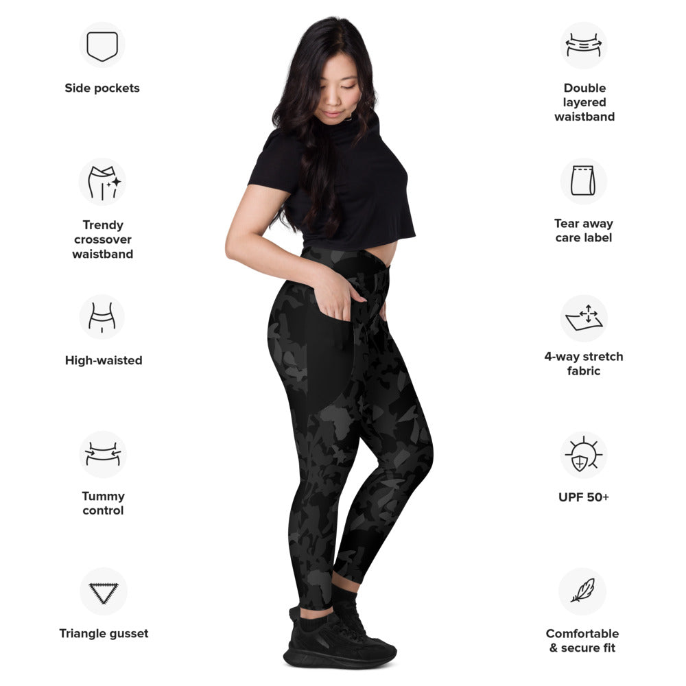 Crossover leggings with pockets - flyersetcinc Camo Noir