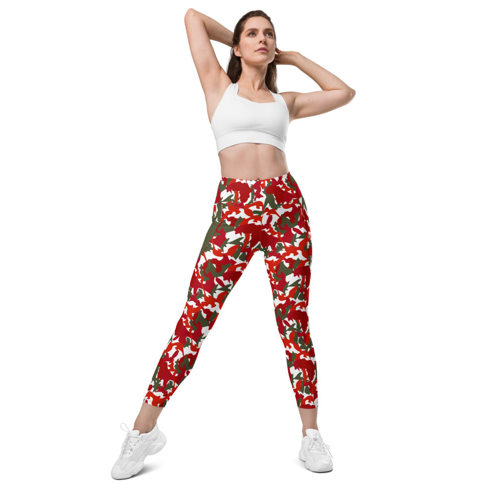 High Waist Leggings with pockets - flyersetcinc White Red Camo