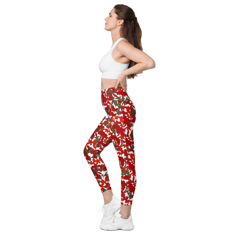 High Waist Leggings with pockets - flyersetcinc White Red Camo