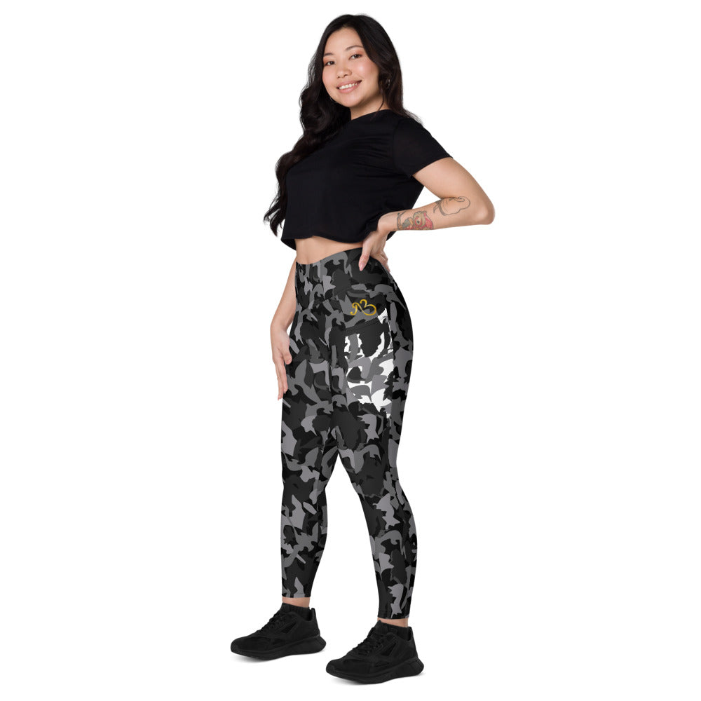 Black Camo High Waist Leggings with pockets