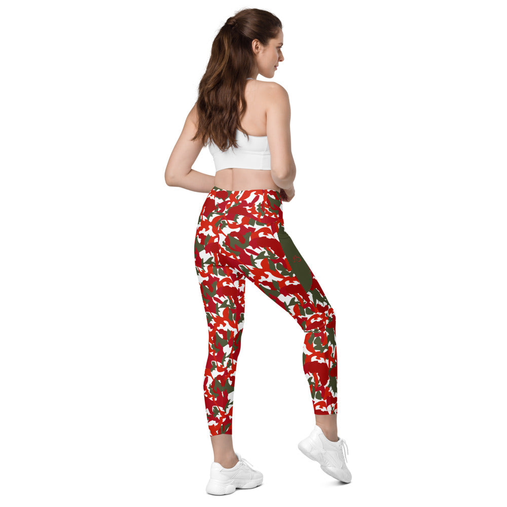 High Waist Leggings with pockets - flyersetcinc White Red Camo