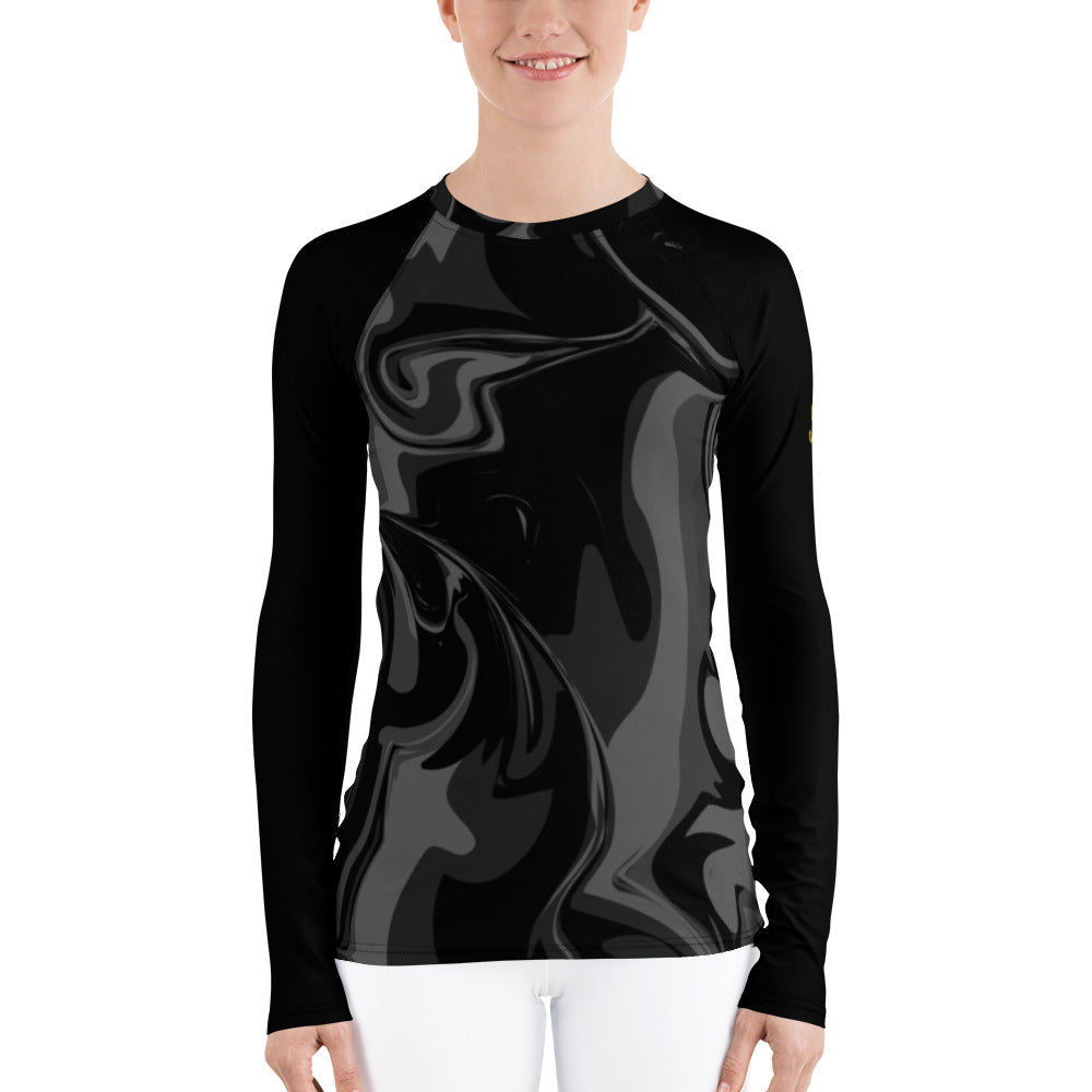 flyersetcinc Marble Women's Athletic Rash Guard - Black