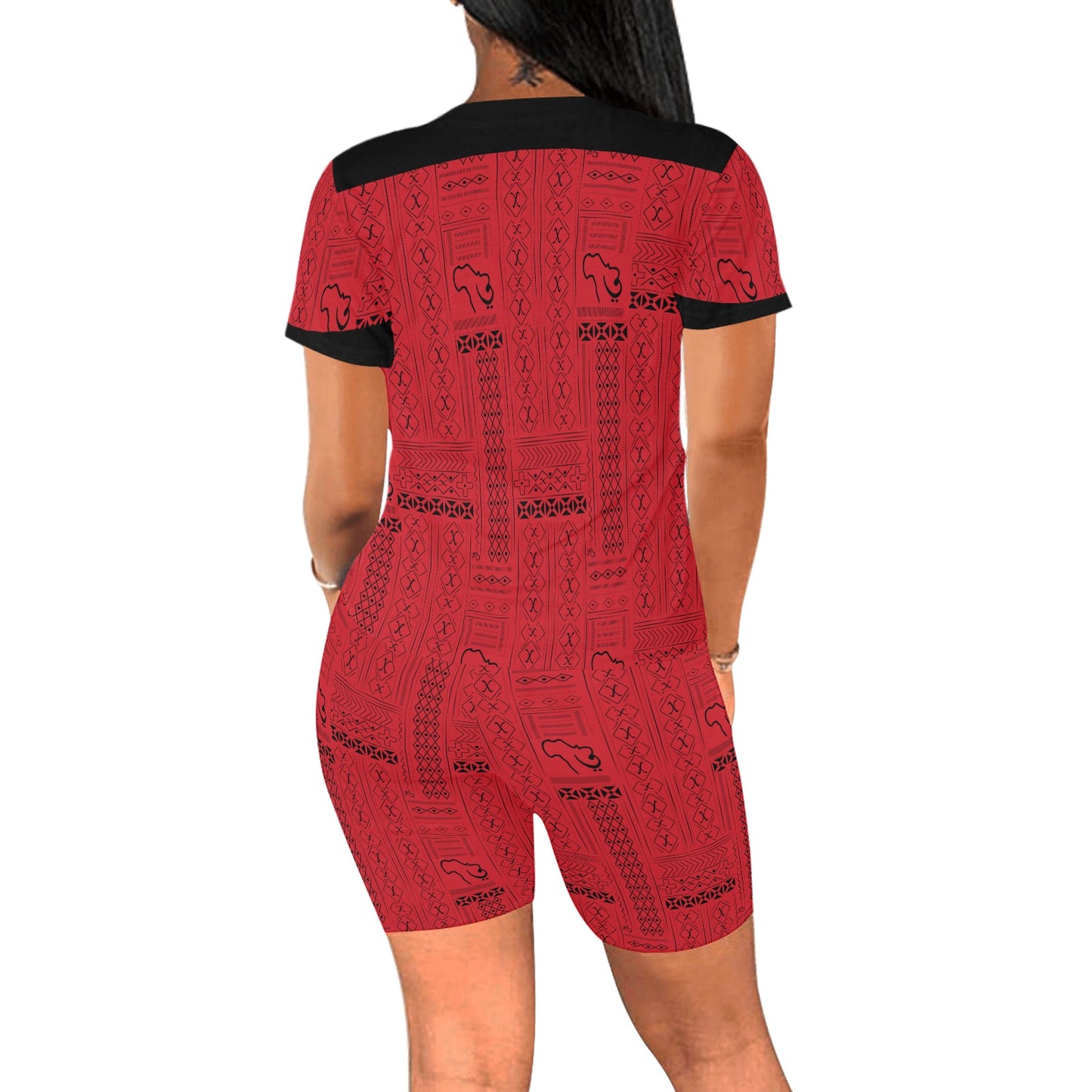 Tribal Print 2 Piece Red Spandex Lounge Wear Bike Short Set