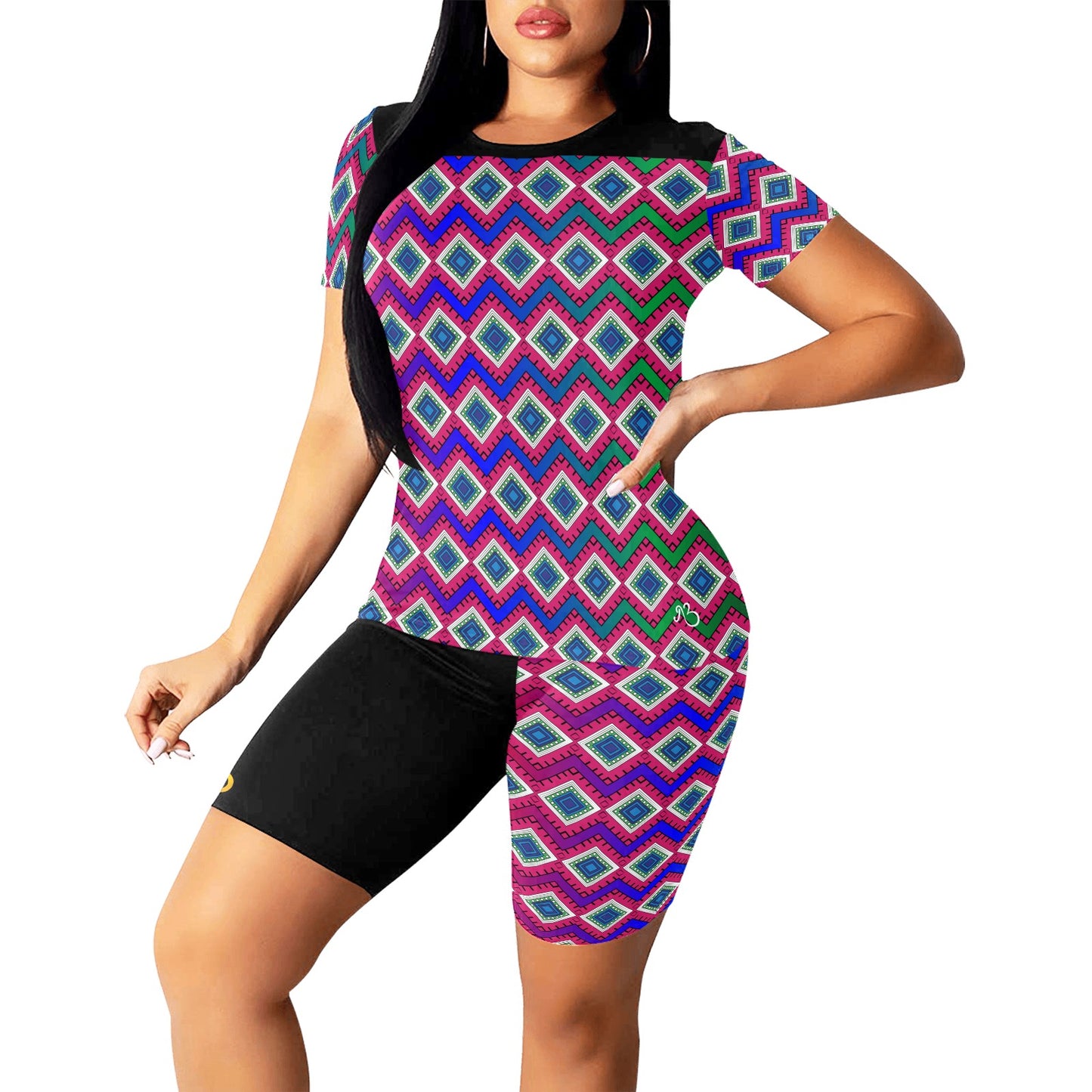 Quad Print 2 Piece Spandex Lounge Wear Bike Short Set