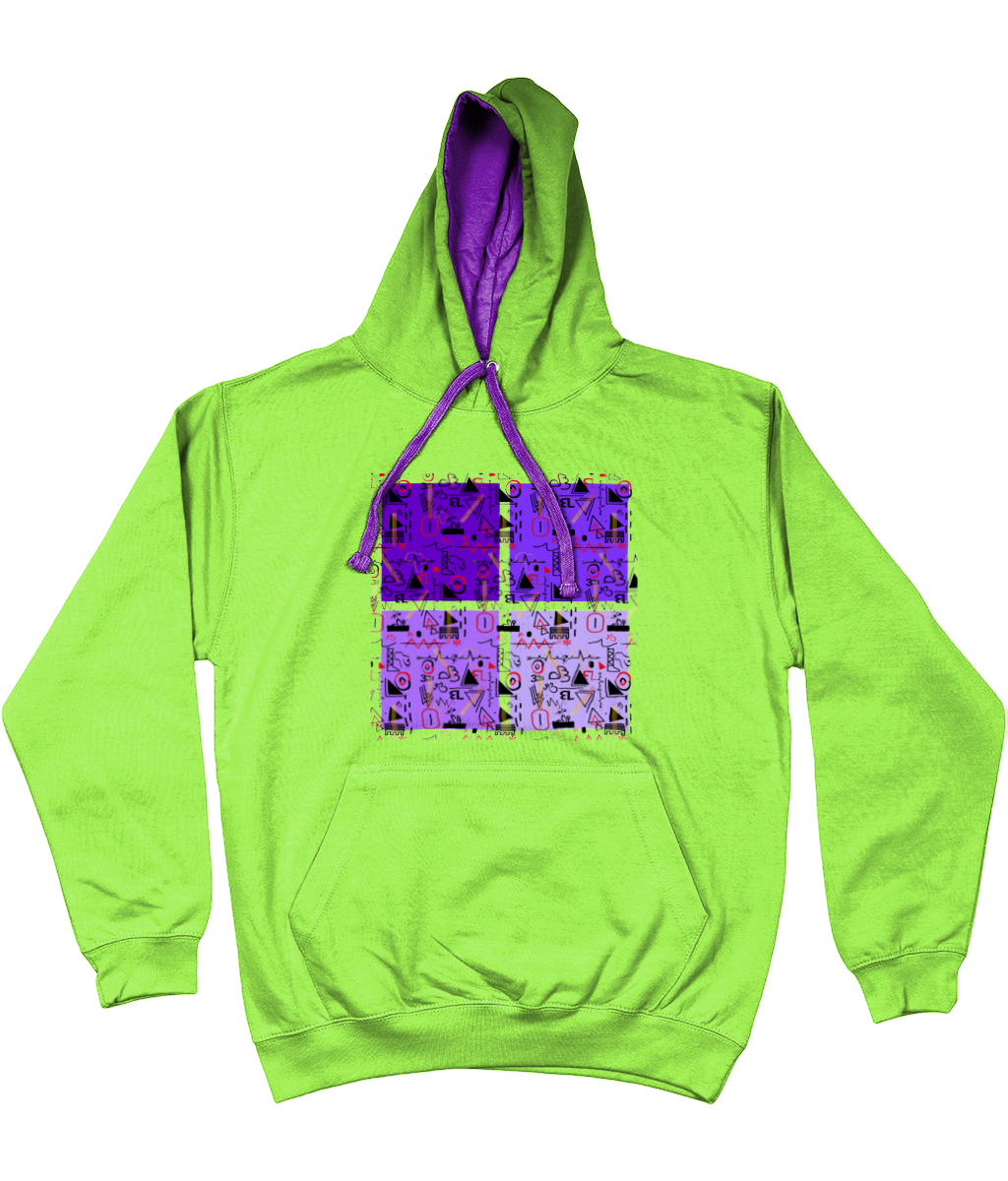 Linear Print Graphic Unisex Hoodie with a contrast hood and string