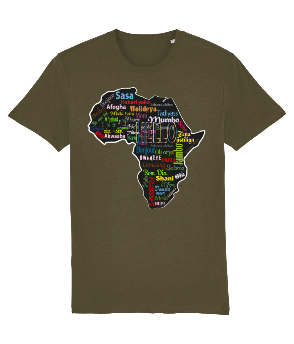 flyersetcinc Hello Print Map of Africa Organic Cotton Tshirt