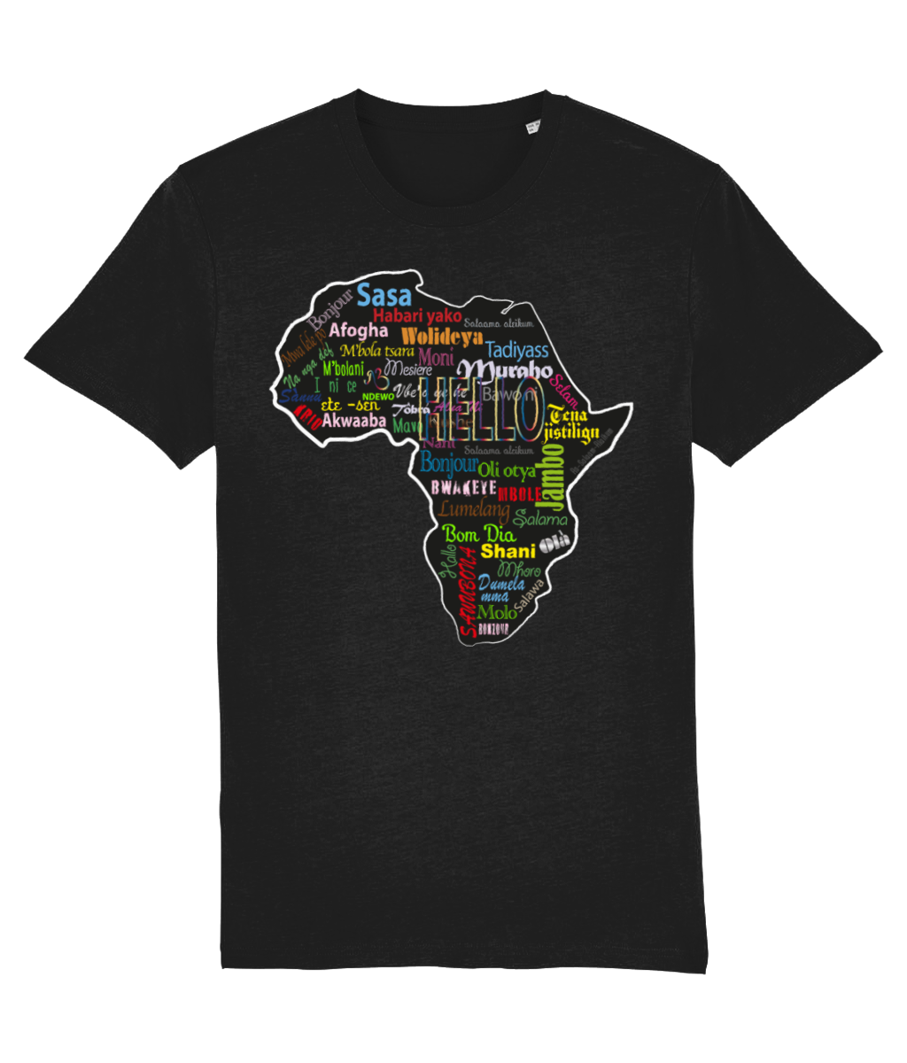flyersetcinc Hello Print Map of Africa Organic Cotton Tshirt