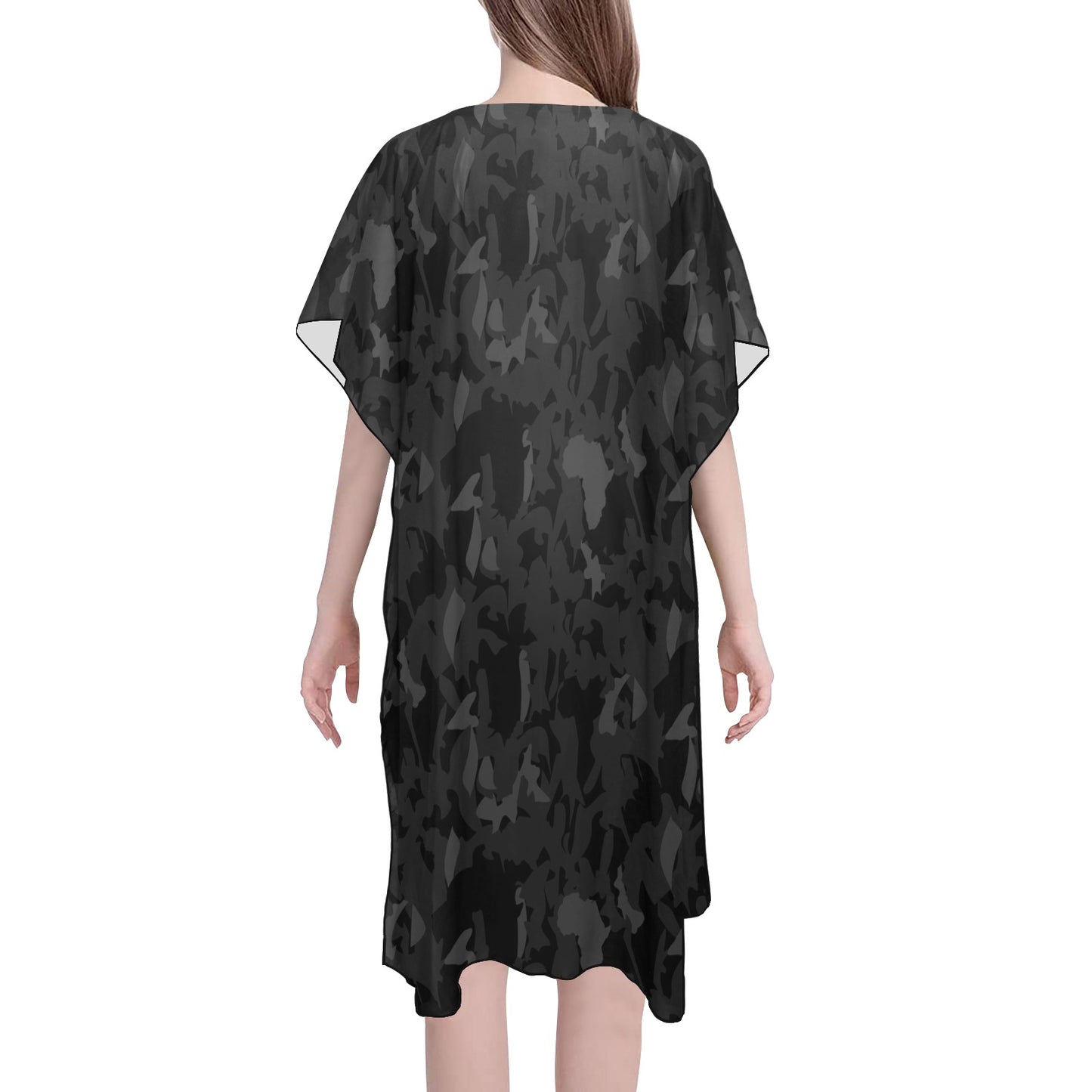 flyersetcinc Camo Noir Beach Kimono with Mid-Length Side Slits Chiffon Cover Up