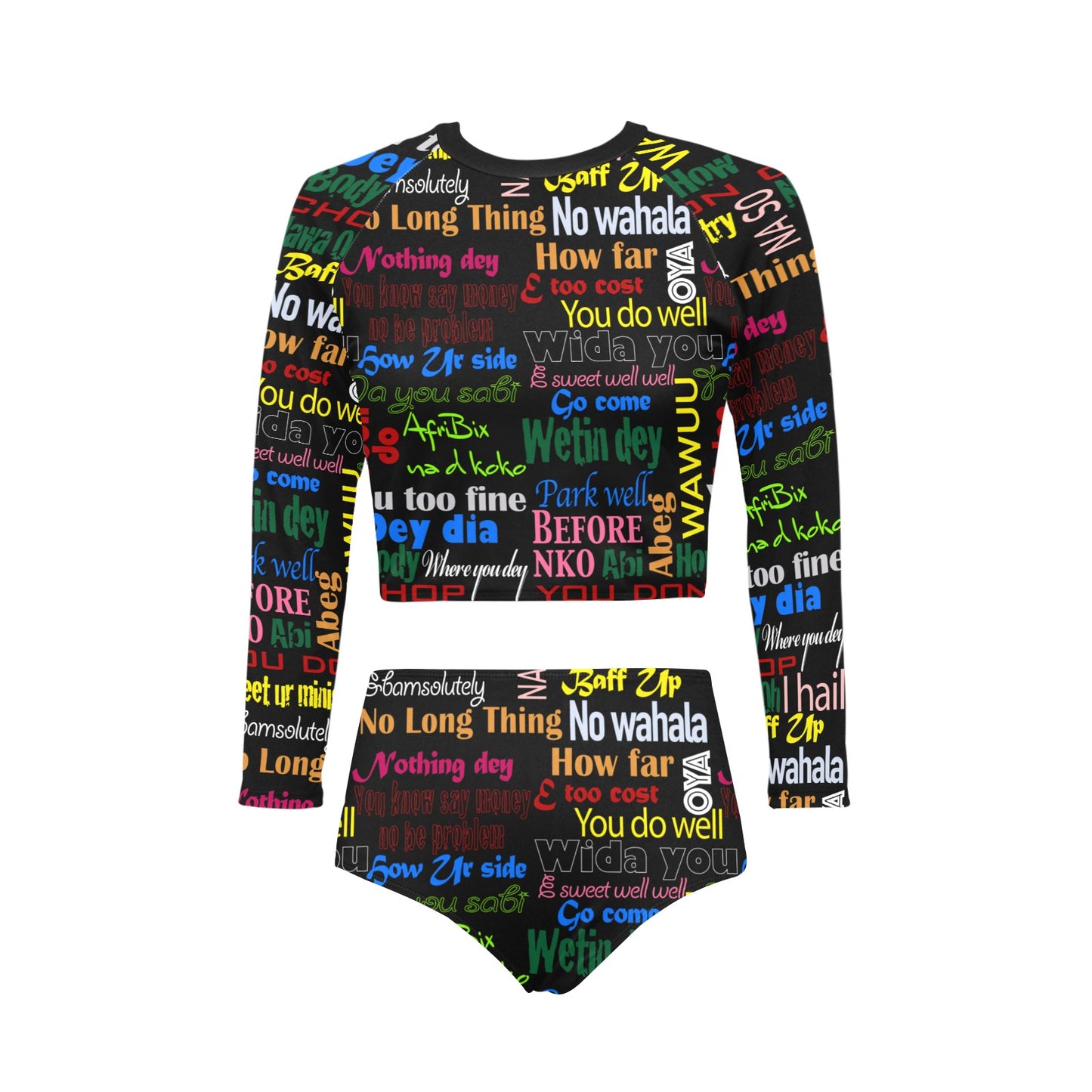 flyersetcinc Pidgin Print Long Sleeve Bikini Swimsuit Set