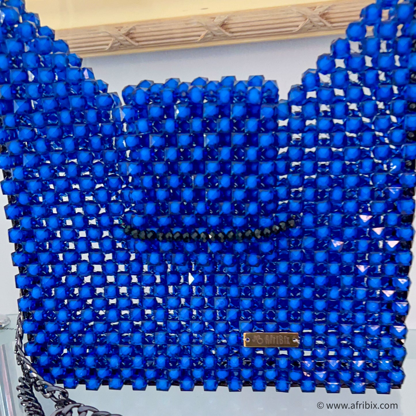 Blue and Black Box Bead Statement Hand Bag