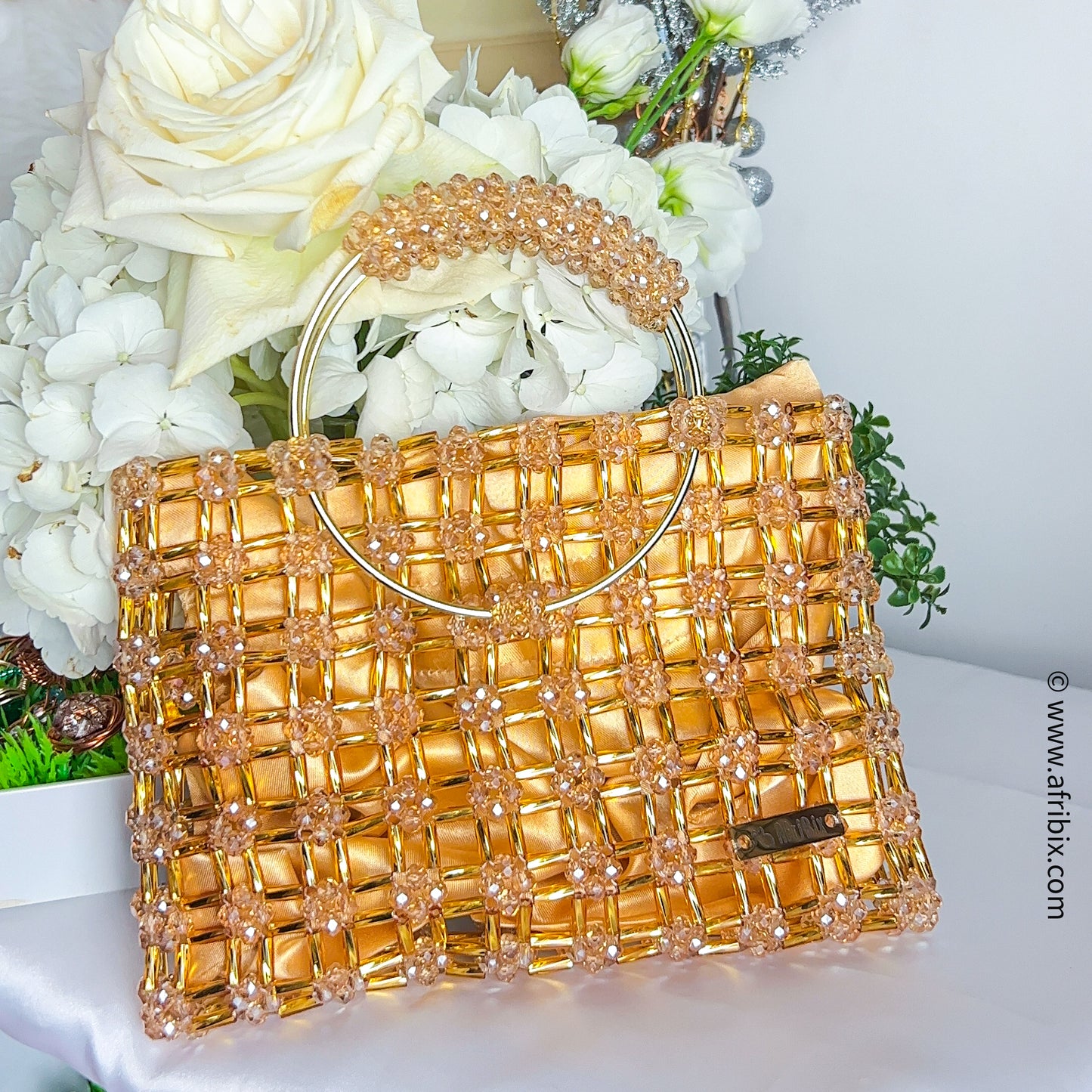 Gold Crystal Clutch Purse Dinner Hand Bag - Apzee