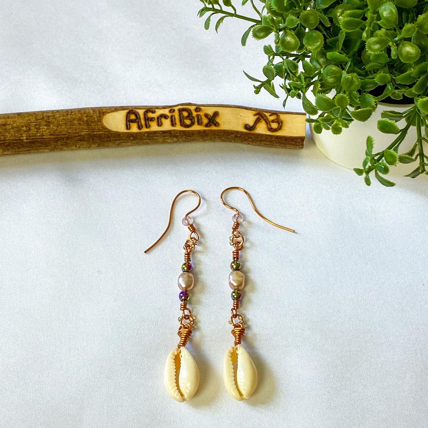 Cowrie and Pearl Dangle Drop Earring