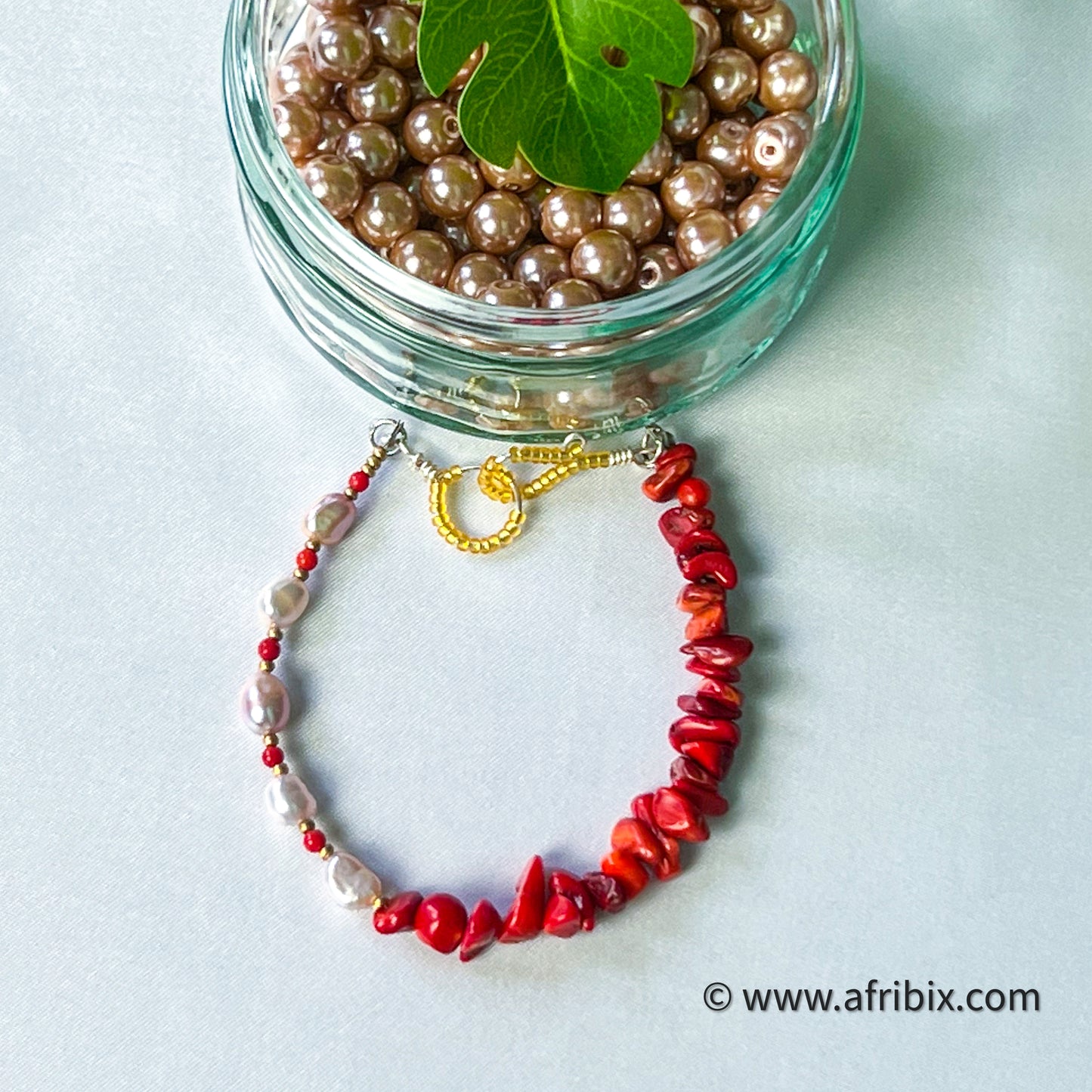 Emotan Freshwater Pearl and Genuine Coral Bracelet