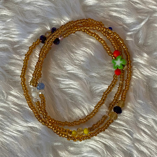 Gold Belly Chain with Flower Accent Waist Beads