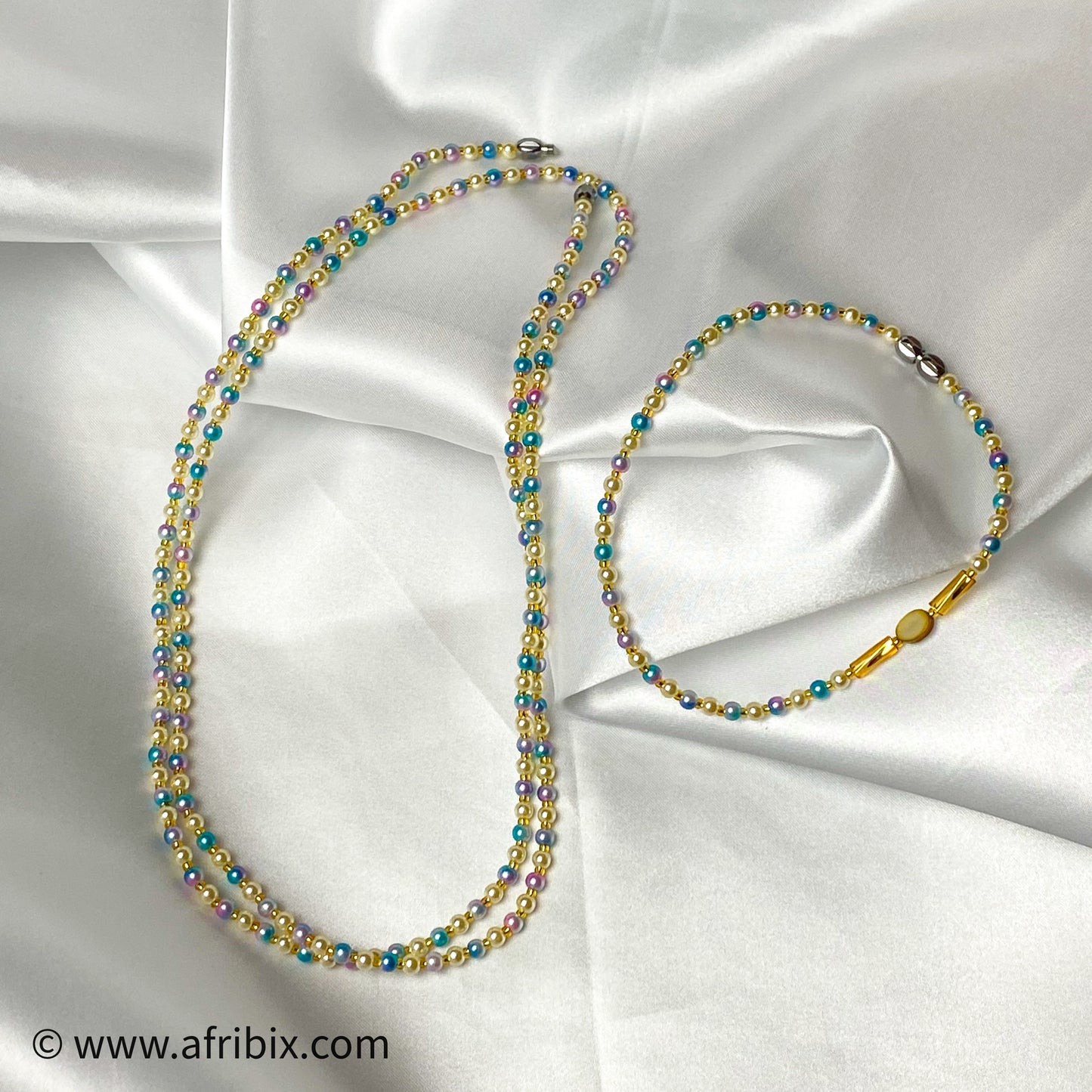 Amanda Iridescent Sky Blue Pearl Belly Chain Waist Bead Set