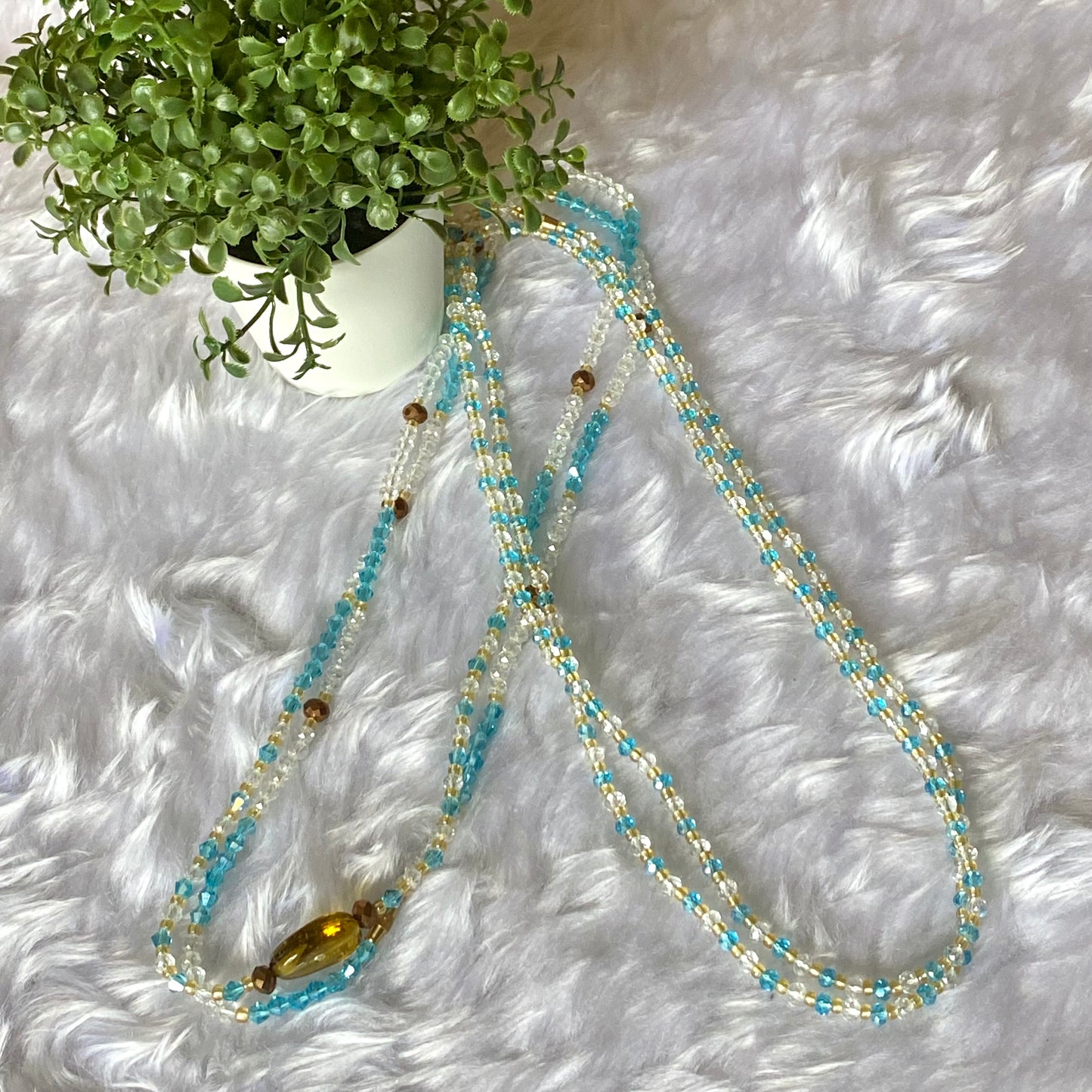 Dupe Sea Blue Crystal Belly Chain Waist Beads