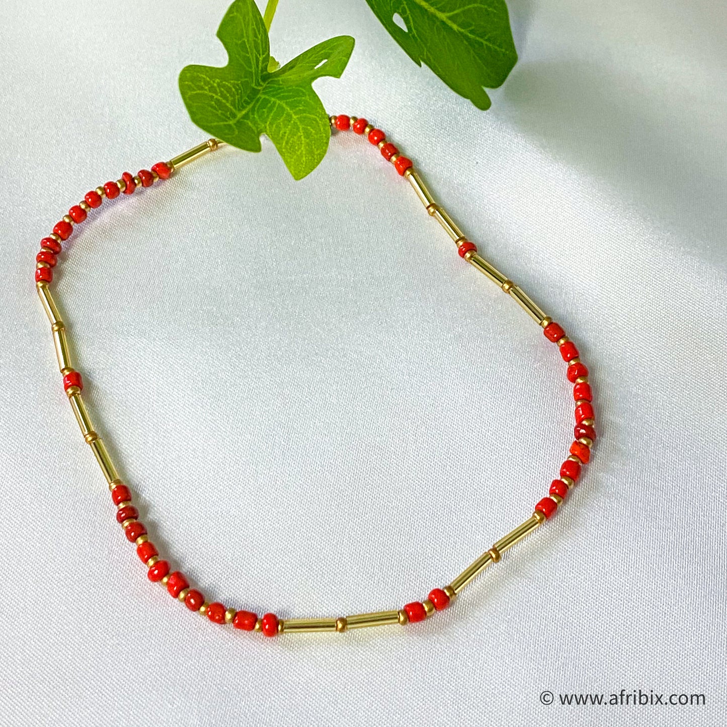 Authentic Coral Bead Red and Gold Anklet