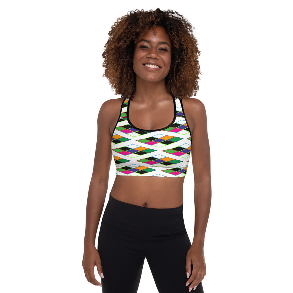 Pyramid Print Padded Sports Bra - Snow