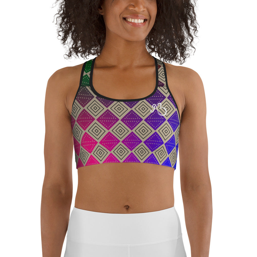 Box Print Sports Bra