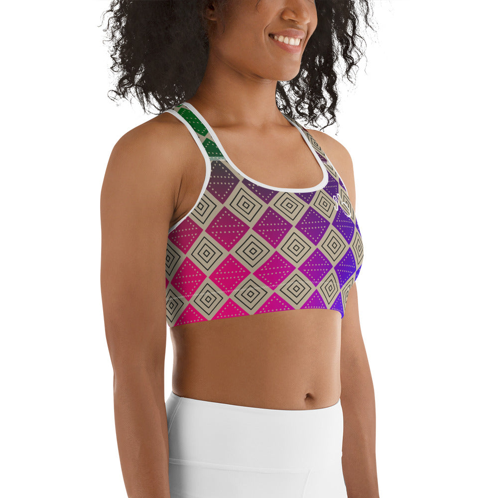 Box Print Sports Bra