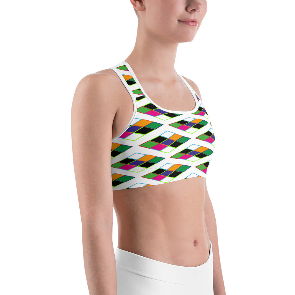 Pyramid Print Sports Bra - Snow