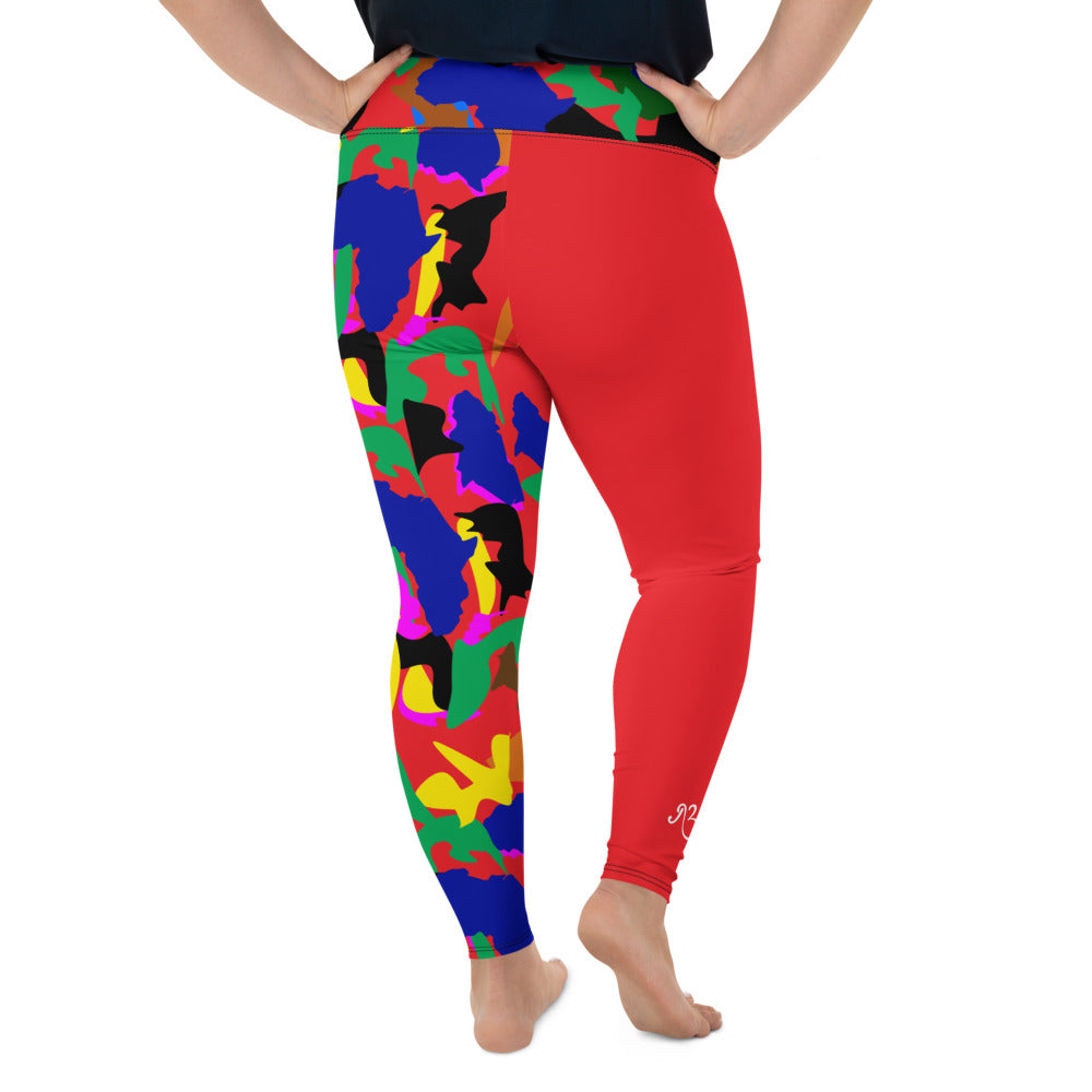 flyersetcinc Camo Print Patch Plus Size High Waist Leggings - Red