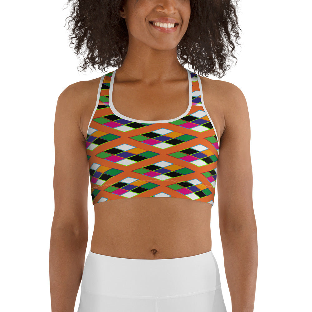 Pyramid Print Sports Bra - Orange