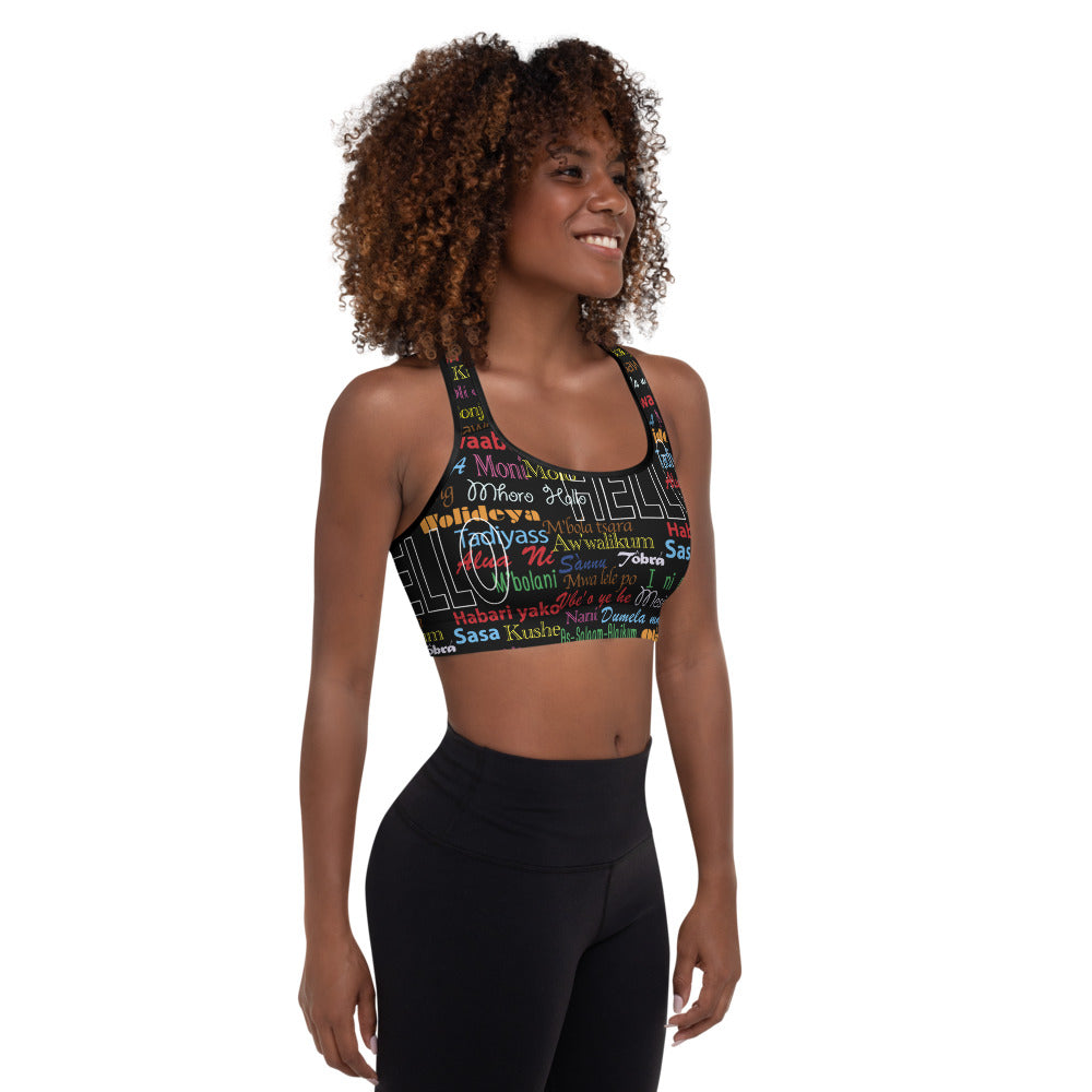 flyersetcinc Hello Print Padded Sports Bra