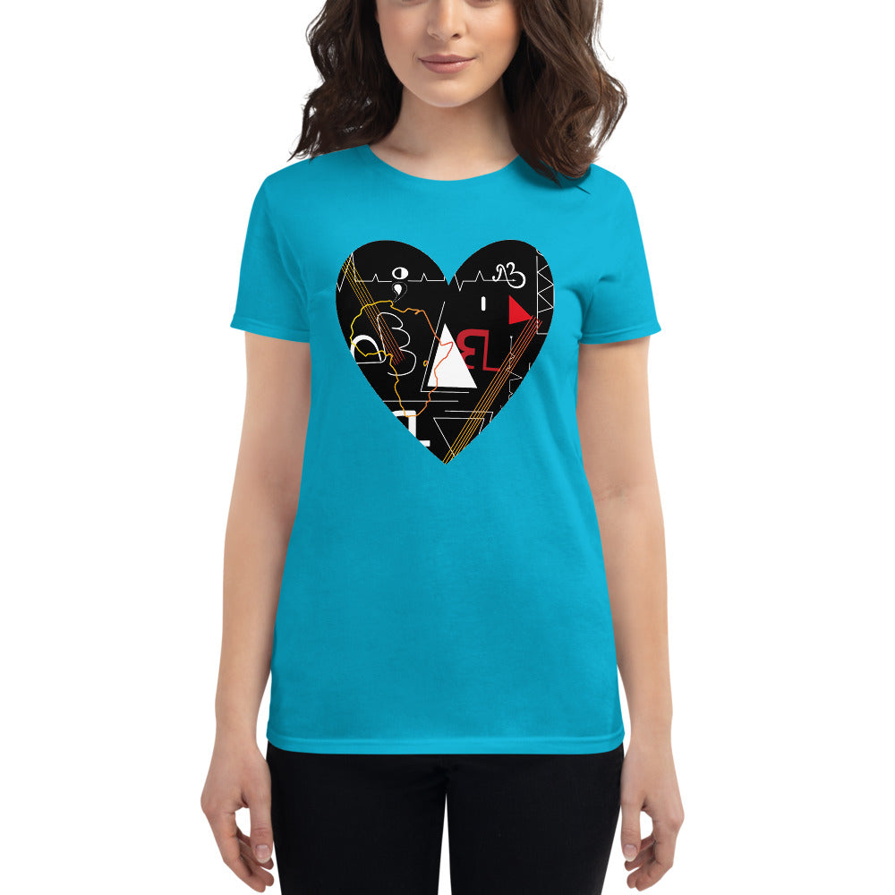 Linear Print Heart Women's Short Sleeve T-shirt