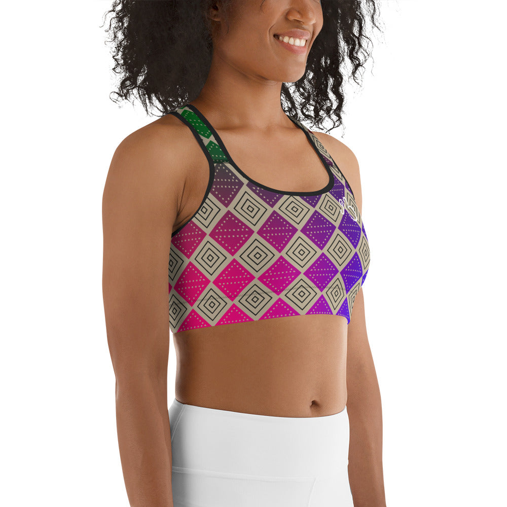 Box Print Sports Bra