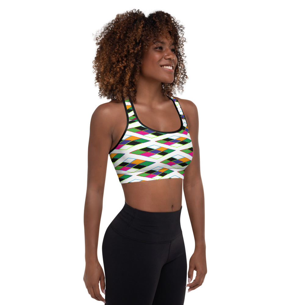 Pyramid Print Padded Sports Bra - Snow