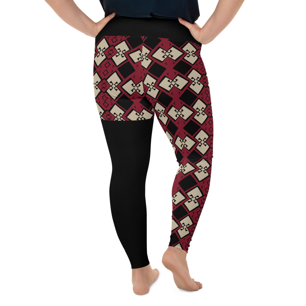 flyersetcinc Aztek Print Plus Size High Waist Leggings - Ruby