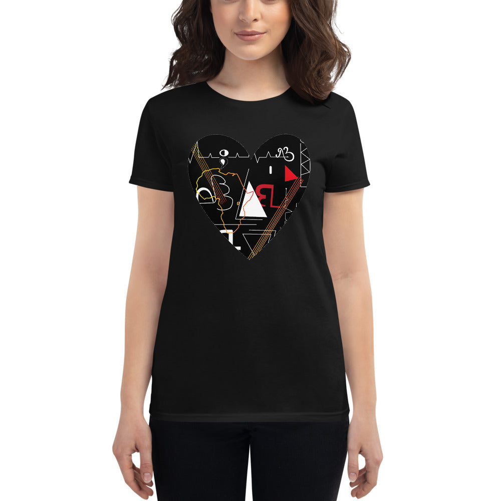 Linear Print Heart Women's Short Sleeve T-shirt