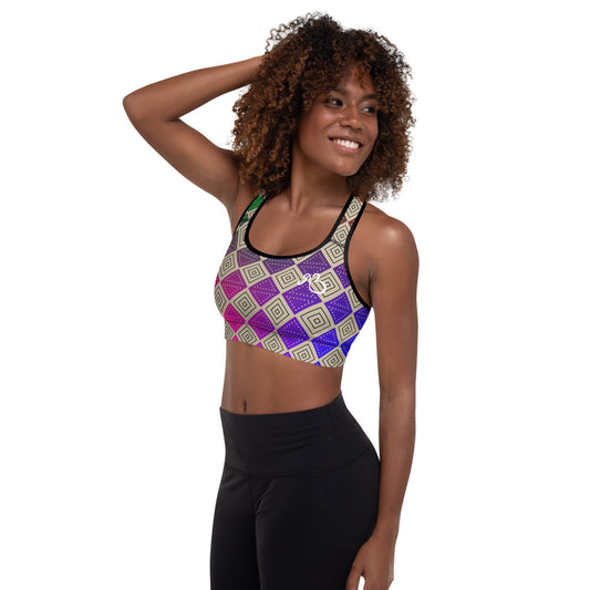 Box Print Padded Sports Bra