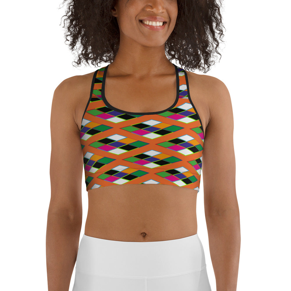 Pyramid Print Sports Bra - Orange