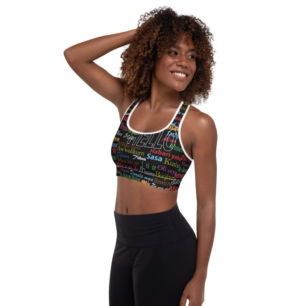 flyersetcinc Hello Print Padded Sports Bra