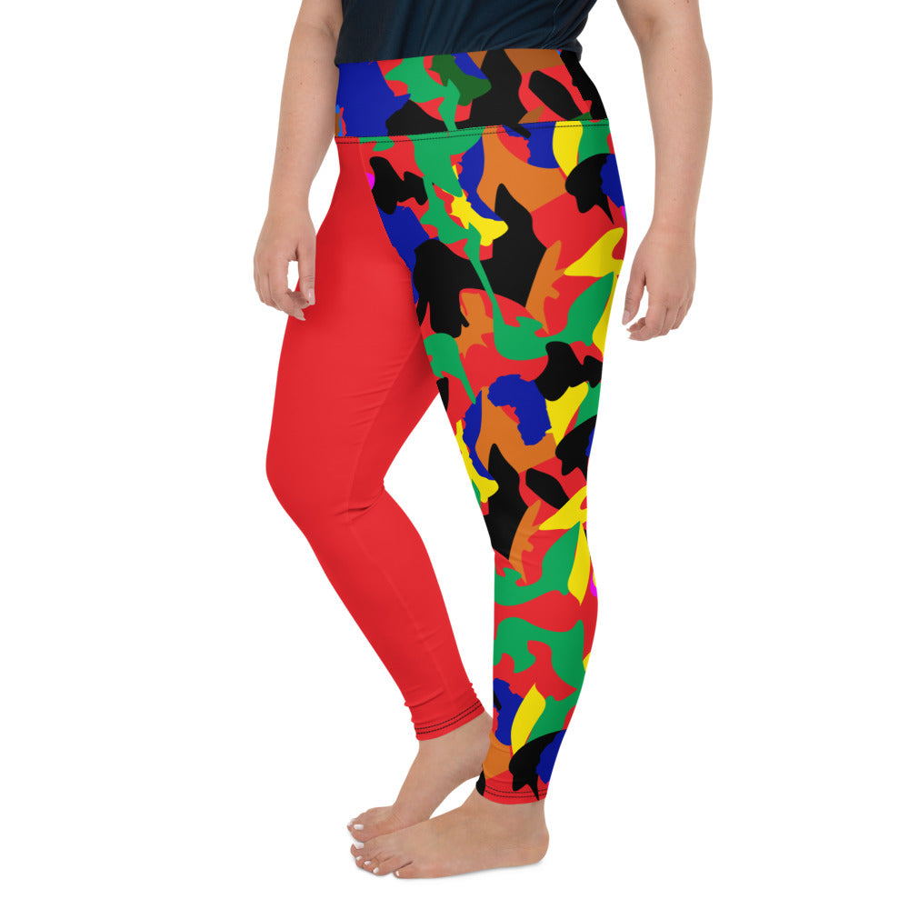 flyersetcinc Camo Print Patch Plus Size High Waist Leggings - Red