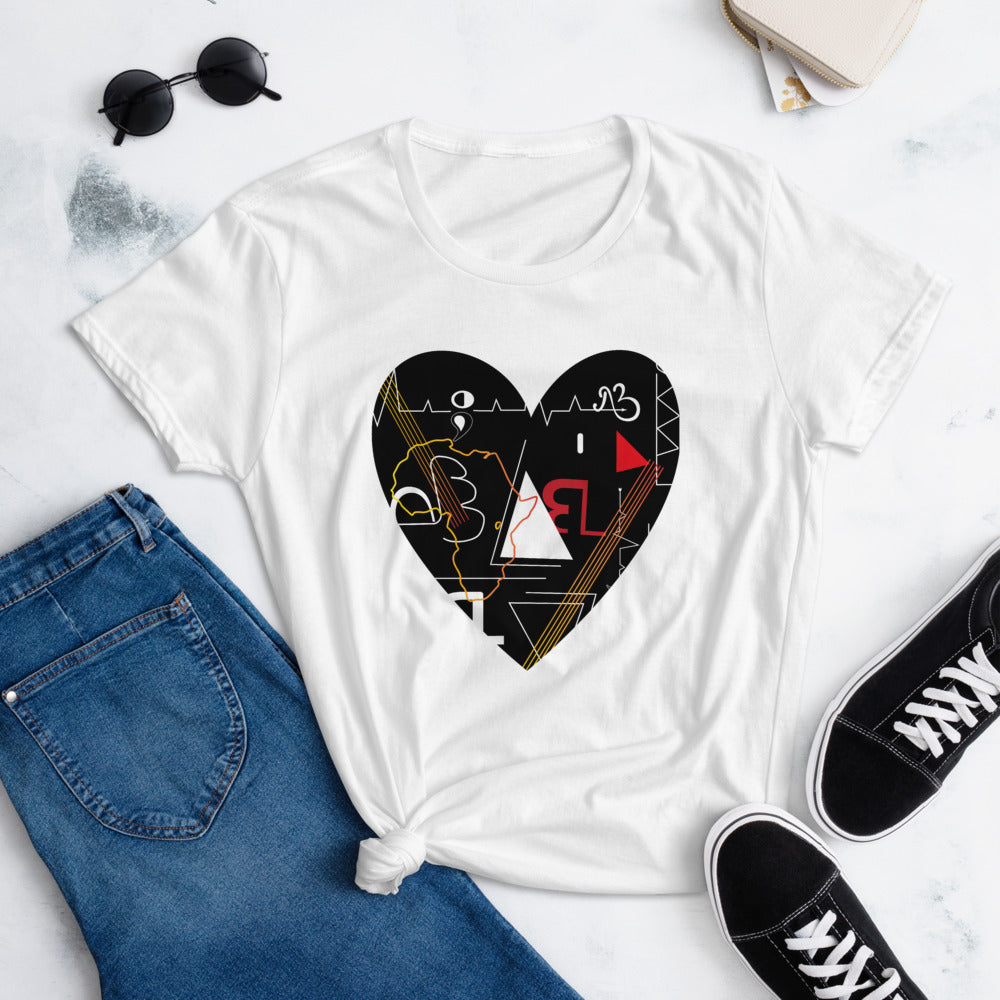 Linear Print Heart Women's Short Sleeve T-shirt