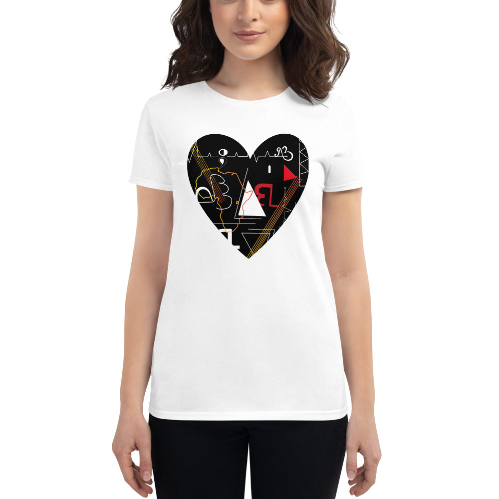 Linear Print Heart Women's Short Sleeve T-shirt