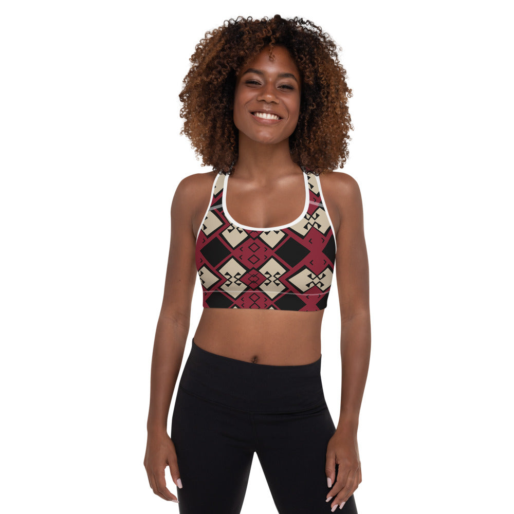 Aztek Print Padded Sports Bra - Ruby