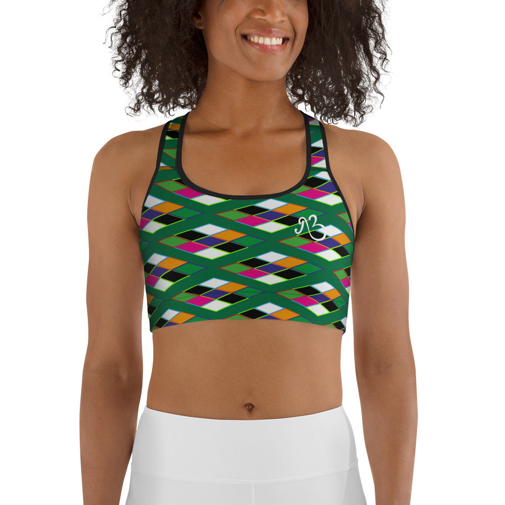 Pyramid Print Sports Bra - Leaf