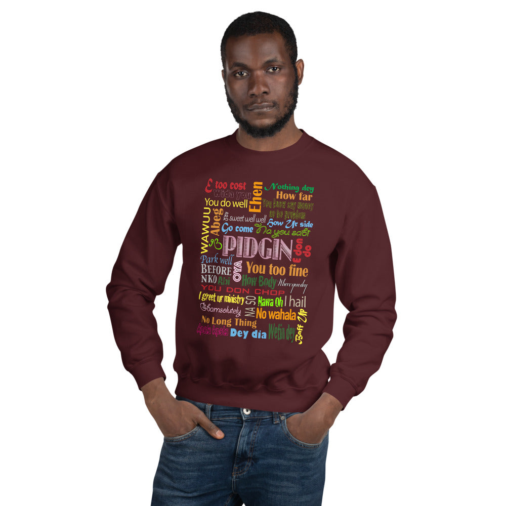 flyersetcinc Pidgin Print Unisex Crew Neck Long Sleeve Pullover Sweatshirt