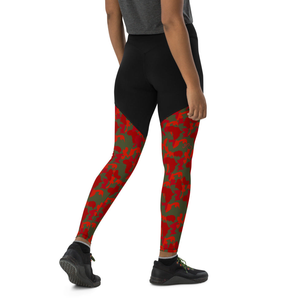 Camouflage Compression Sports Leggings - flyersetcinc Olive Red Camo Print